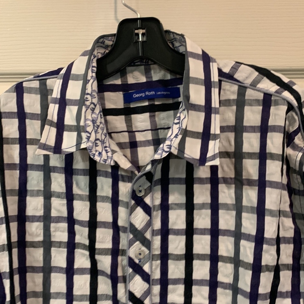 GEORG ROTH LA White Black Window Pane Plaid Contrast Cuffs Seersucker men’s XXL